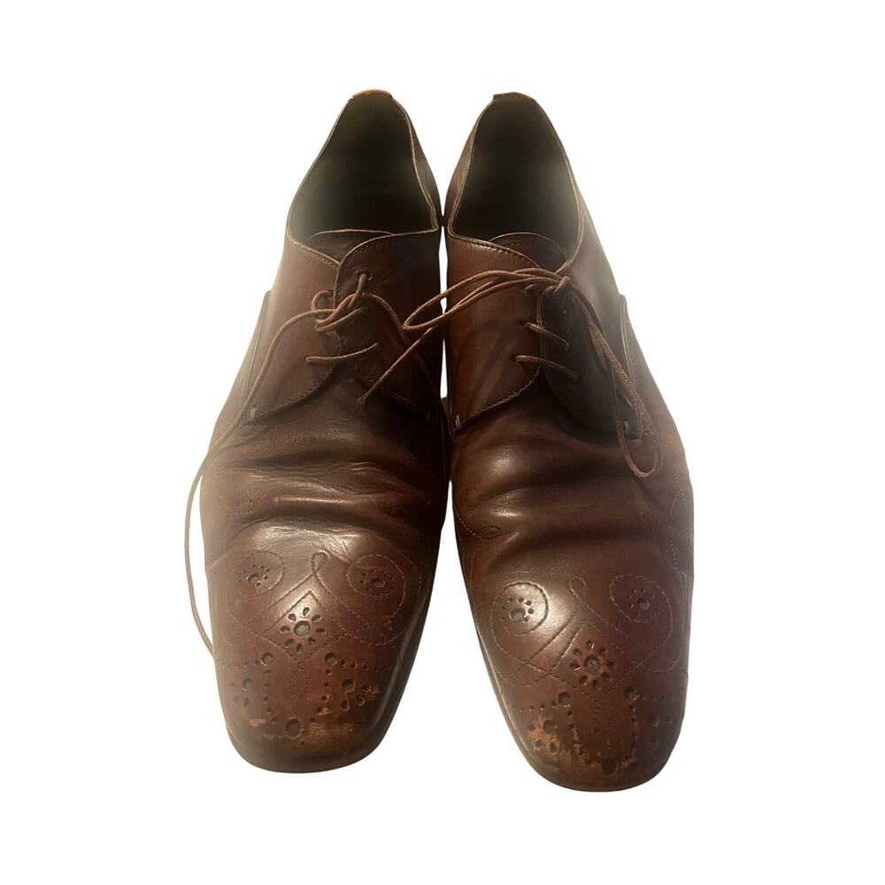 Prada Archive Ornate Medallion Toe Derby Shoes Leather Mens US 10.5 Vintage